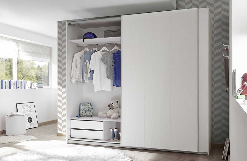 Cameretta moderna con letto in ecopelle bianco e armadio vertigo bianco H.230