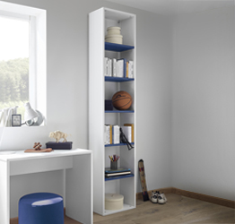 Cameretta moderna con letto una piazza mezza, armadio scorrevole e comodino, finitura Blu