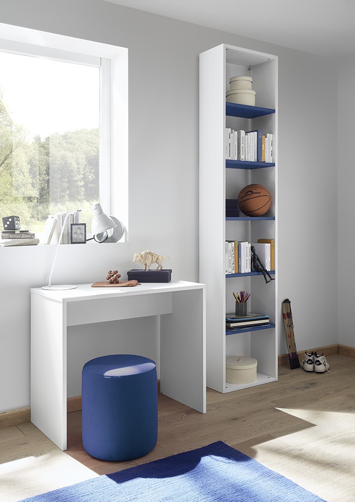 Letto Vertigo singolo, blu in tessuto imbottito 90x200 testiera righe