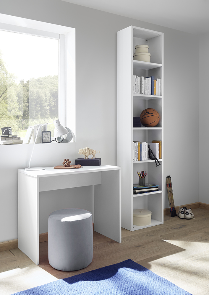 Cameretta moderna con letto una piazza mezza, armadio scorrevole e comodino, finitura Grigio