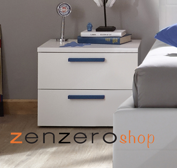 Cameretta moderna con letto imbottito e armadio vertigo blu