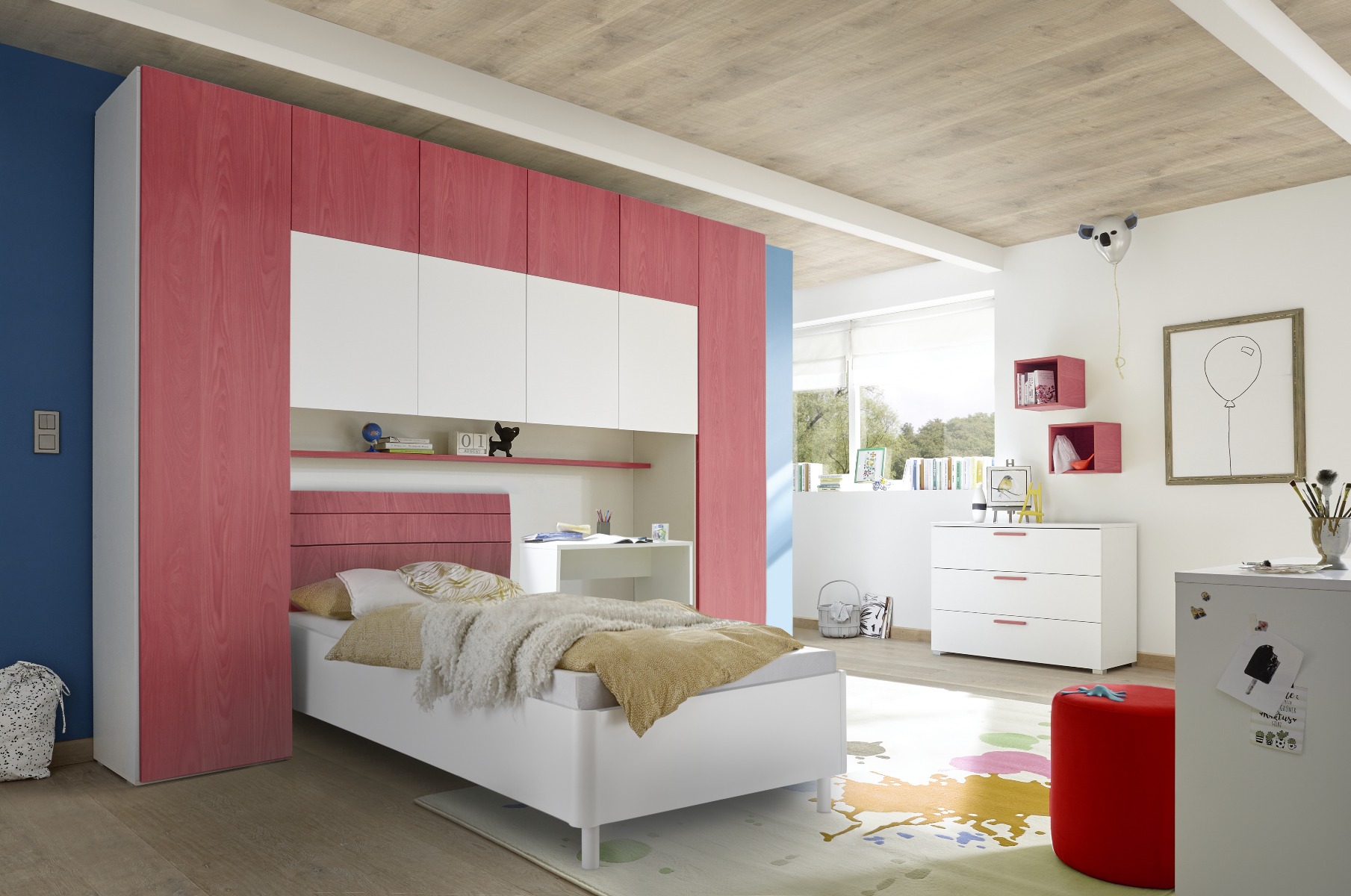 Armadio a ponte a 6 ante battenti bianco opaco e rosso