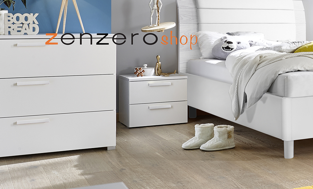 Letto matrimoniale Square in tessuto bianco imbottito, testiera riquadrata