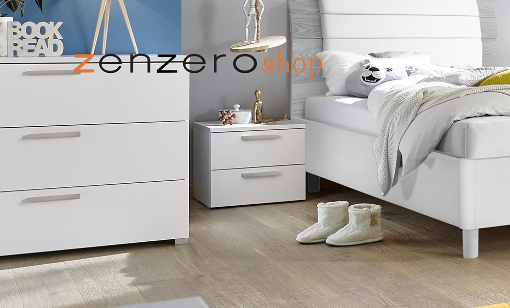 Comodino 2 cassetti con maniglie in legno Grigio