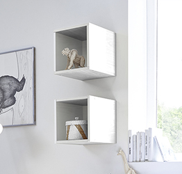 Cameretta moderna con letto in ecopelle e armadio vertigo bianco