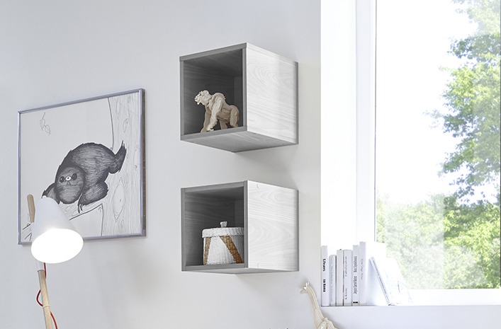 Letto singolo Vertigo grigio in tessuto imbottito, testiera righe