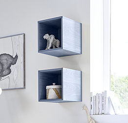 Cameretta moderna con letto imbottito e armadio vertigo blu