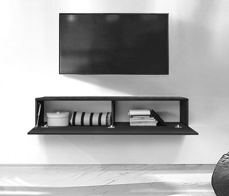 Soggiorno Zenzero, parete attrezzata, moderna e di design, Piombo, Beton e Giallo