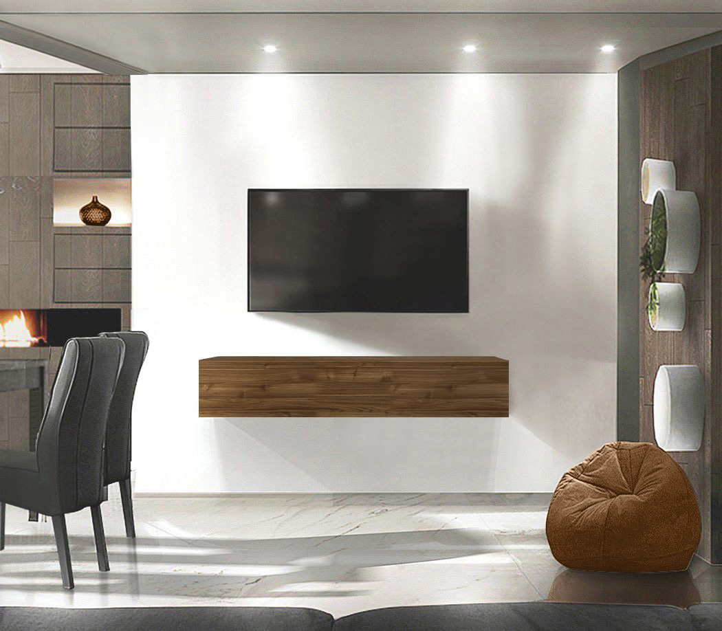 Mobile porta TV in finitura Noce Stelvio, anta a ribalta