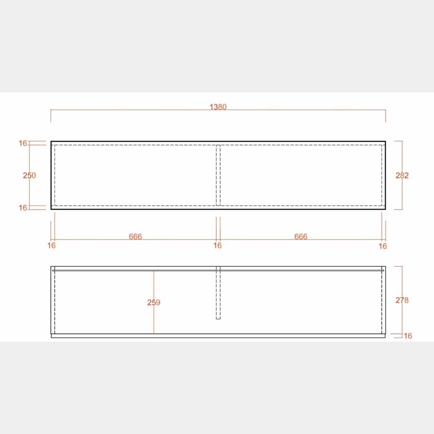 Ribalta sospesa in diverse finiture per parete attrezzata