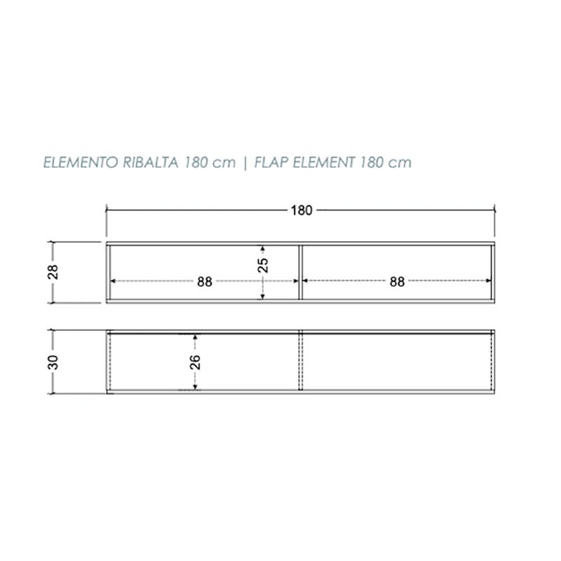 Ribalta con serigrafia, 210x28x30 h cm, Antracite