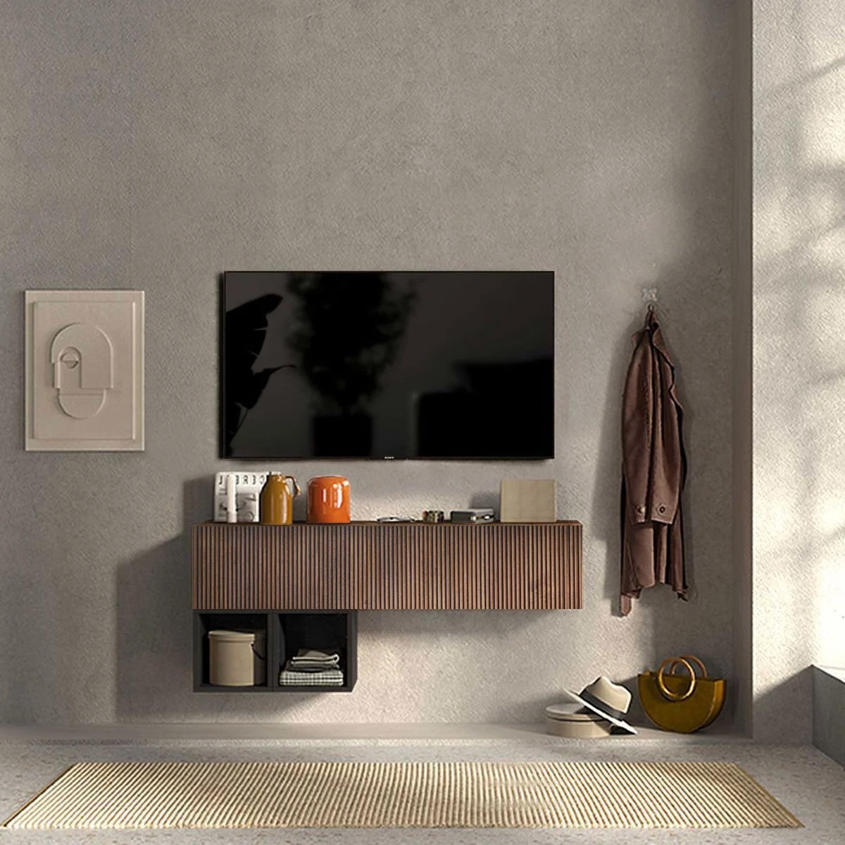 porta tv cannettato sospeso