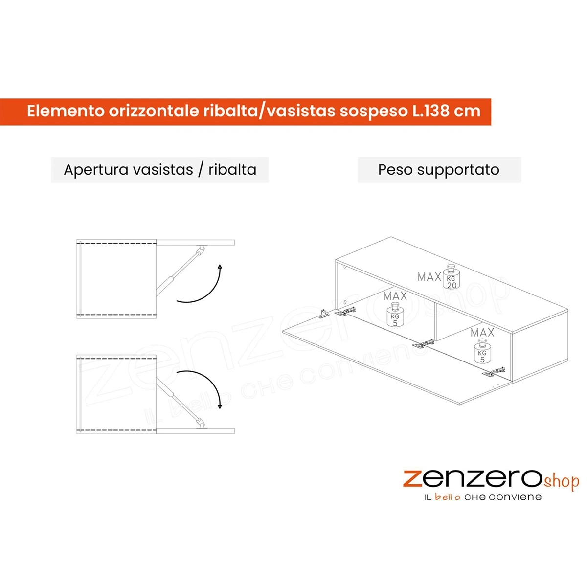 Parete attrezzata 276x30x180 h cm, Piombo e Mercure cannettato, collezione Logica Zenzero Shop