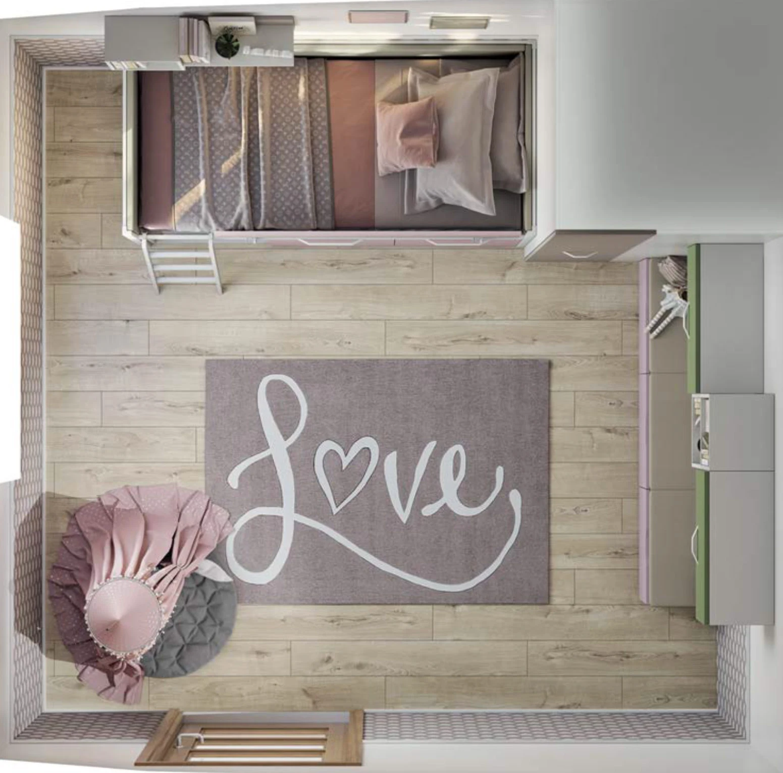 letto rosa con scaletta