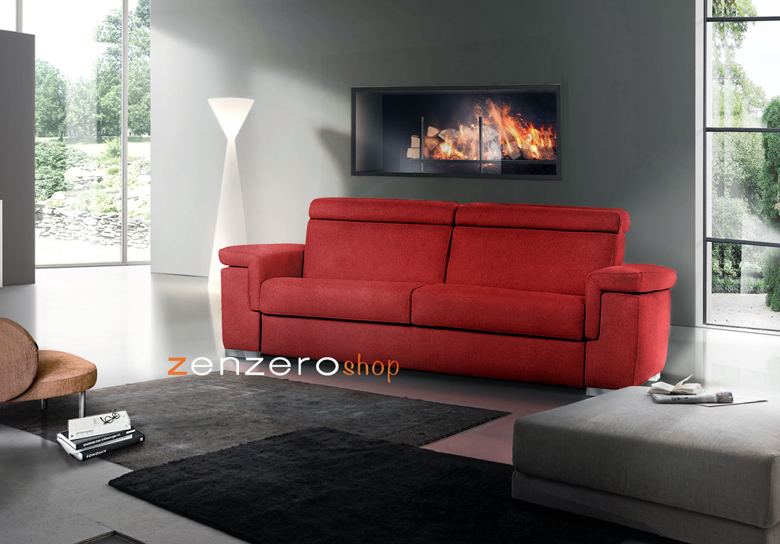 Divano letto Kilimangiaro sfoderabile a 3 posti maxi finitura Rosso fuoco