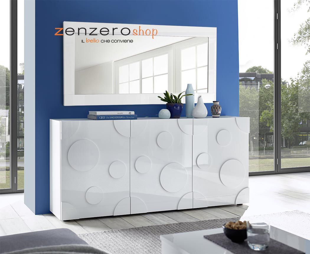 Madia Cerchio a 3 ante, finitura bianco lucido, design moderno