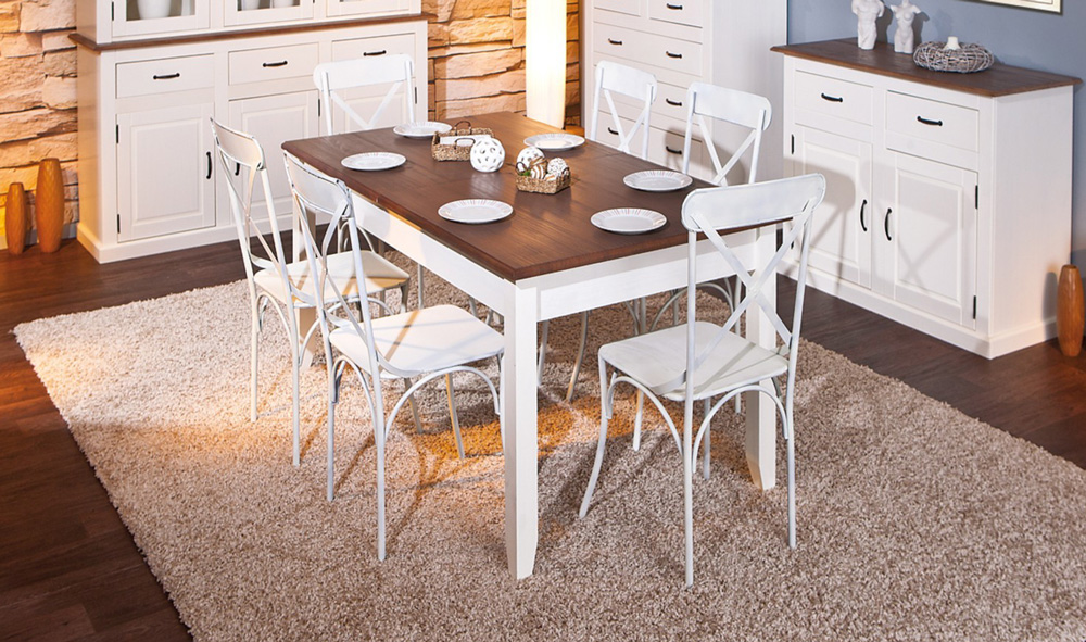 Tavolo allungabile in legno massello bianco marrone, 160x90 cm