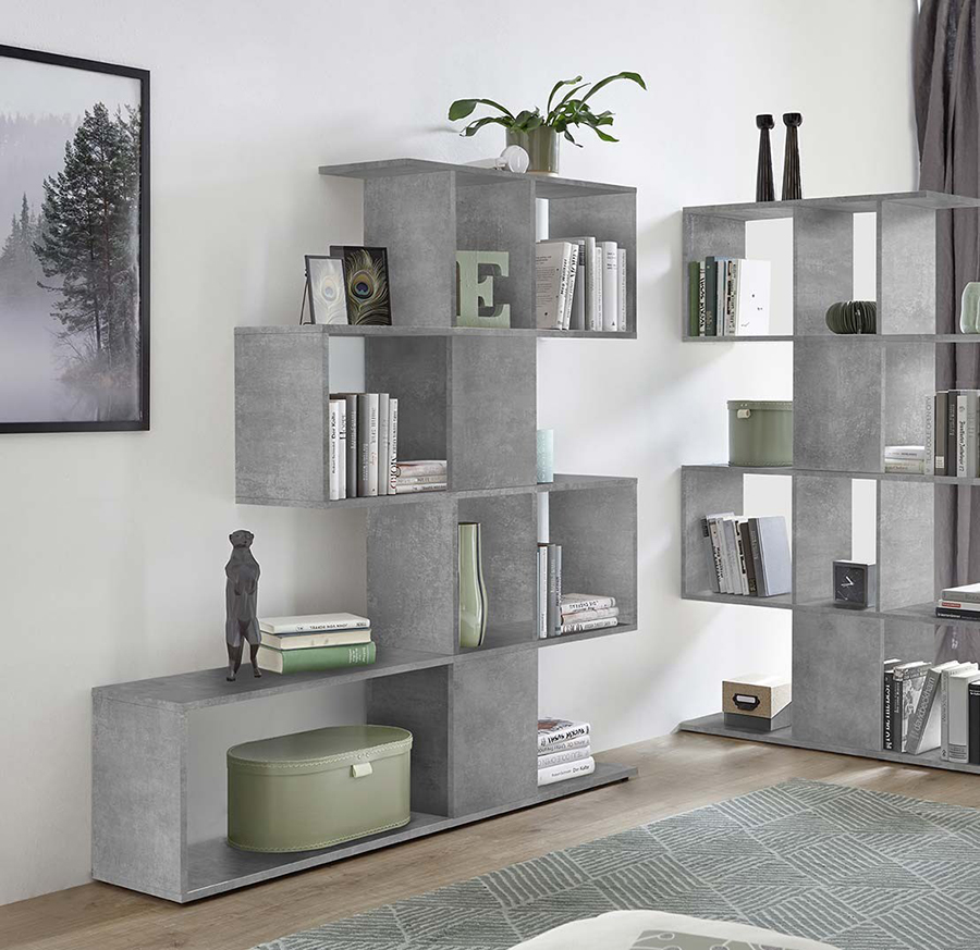 Libreria di deisgn RUN, made in Italy, colore beton, 4 ripiani