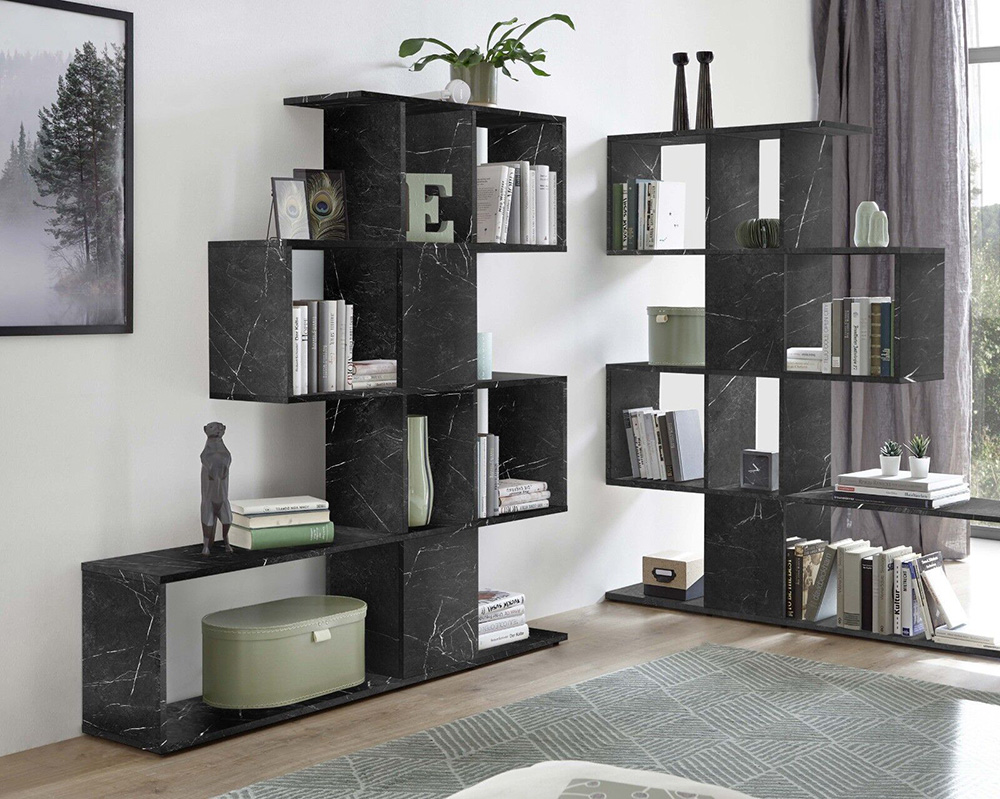 Libreria moderna RUN, made in Italy, effetto marmo, 4 ripiani