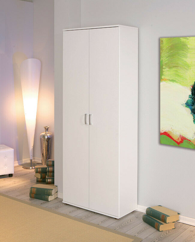 Armadio salvaspazio 2 ante e 5 ripiani, colore bianco