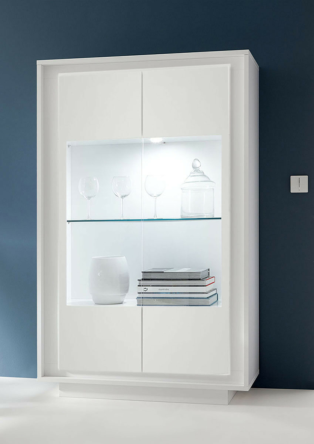 Vetrina Design Moderno, 2 ante Alta, Bianco Opaco