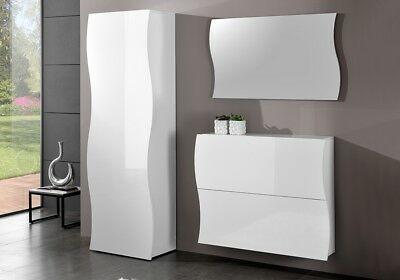 Guardaroba ingresso, specchiera e scarpiera in finitura Bianco lucido