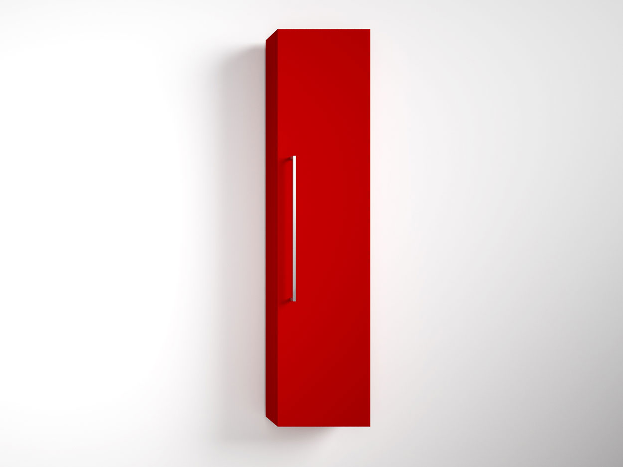 Mobile da bagno sospeso con colonna, Rosso Lucido Antigraffio