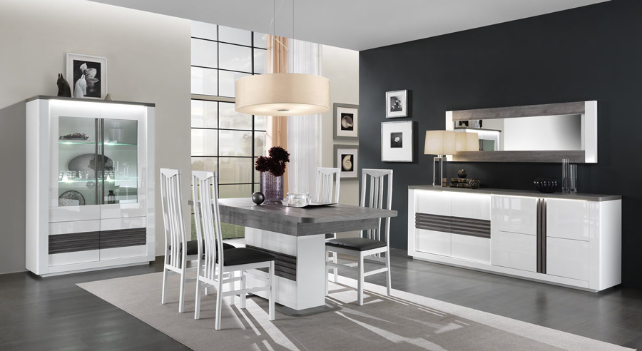 Vetrina 4 ante, bianco lucido e rovere adamello, made in Italy