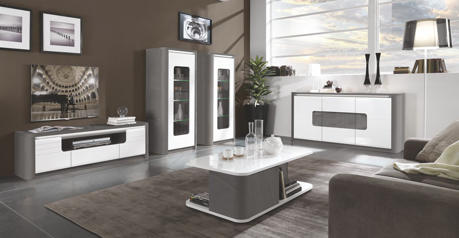 Vetrina 2 ante, grigio basalto lucido e bianco lucido, made in Italy