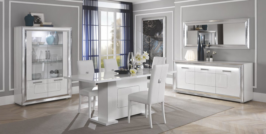 Madia 3 ante bianca lucida con cornice argento, Made in Italy