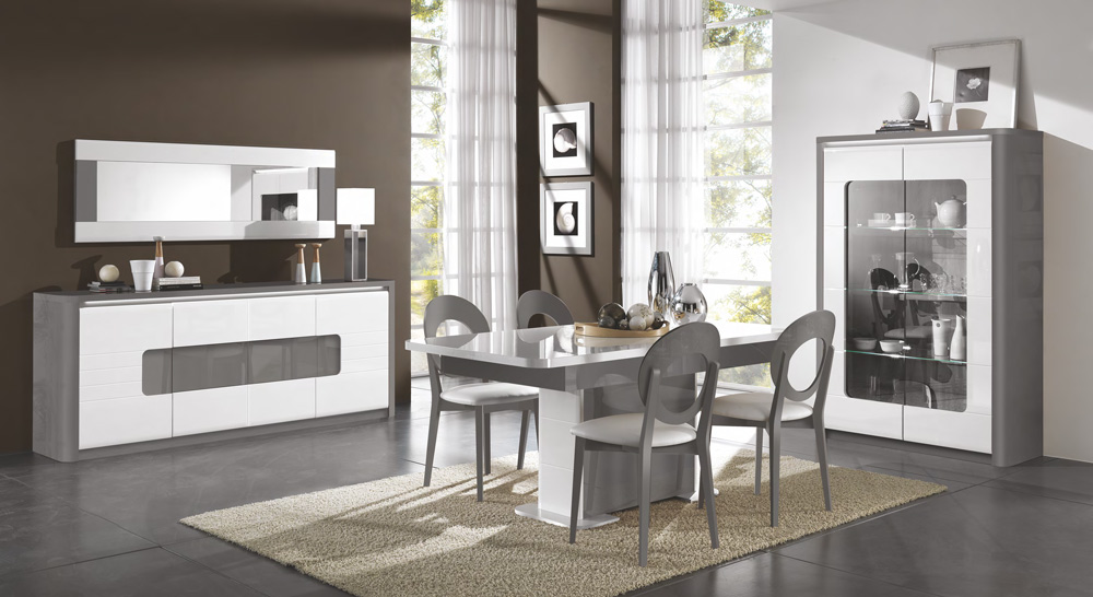 Tavolo moderno allungabile L.180, bianco lucido e grigio basalto