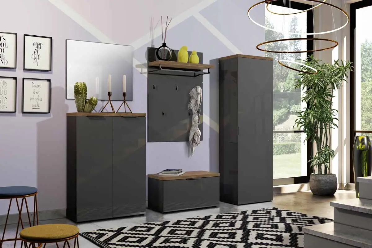 Appendiabiti moderno, finitura Antracite lucido e Rovere miele, Made in Italy