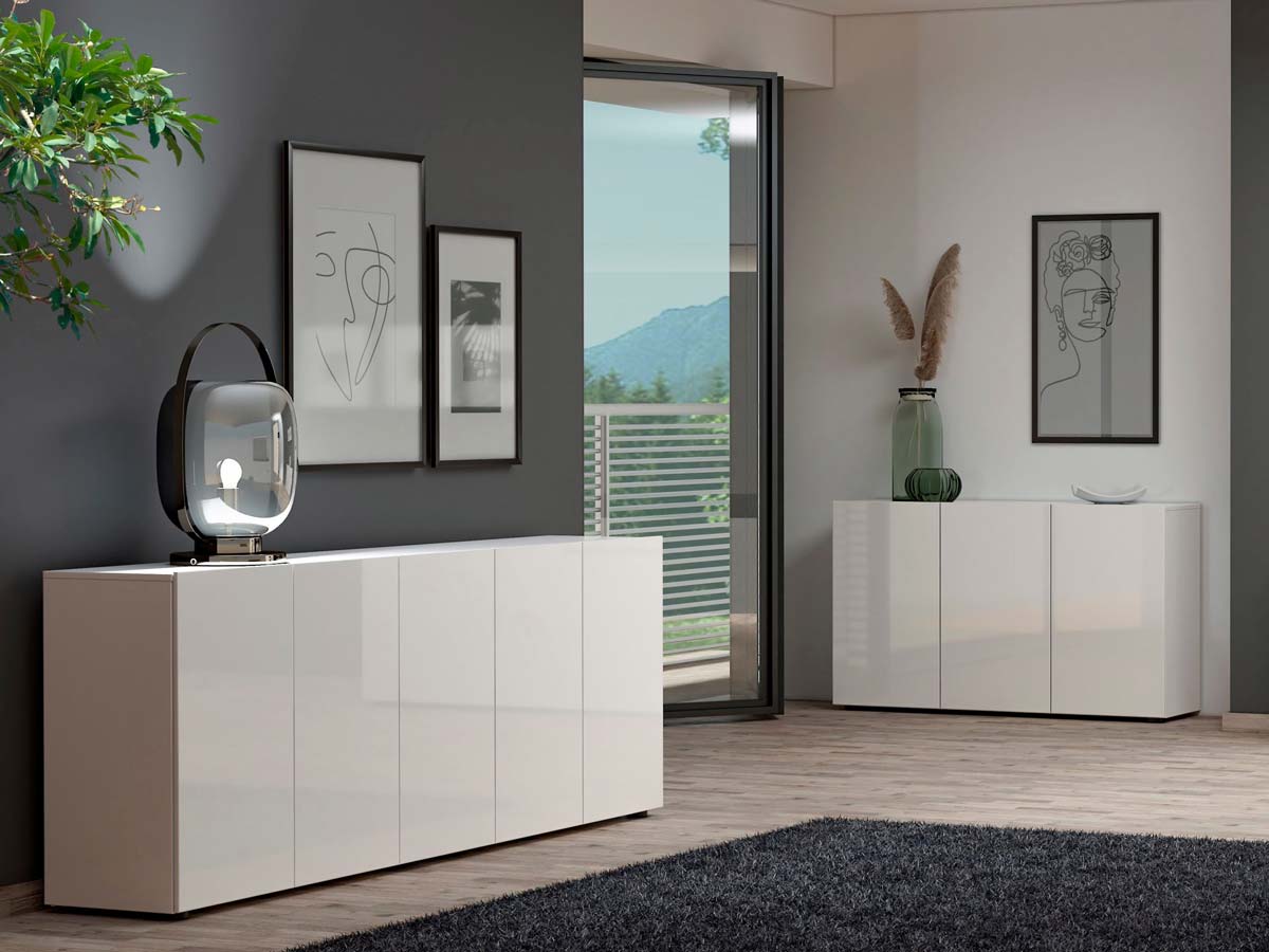 sala moderna composta da 2 madie bianco lucido 