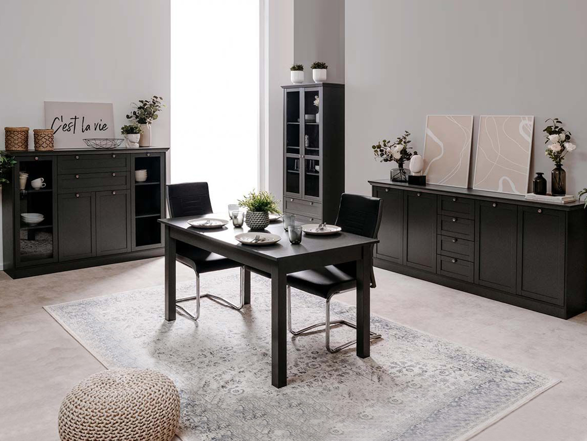 Sala completa in stile scandinavo in finitura grigio antracite 