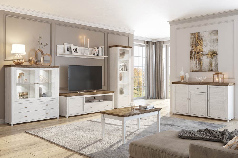 Madia 3 ante e 1 cassetto, finitura bianco frassinato e rovere 