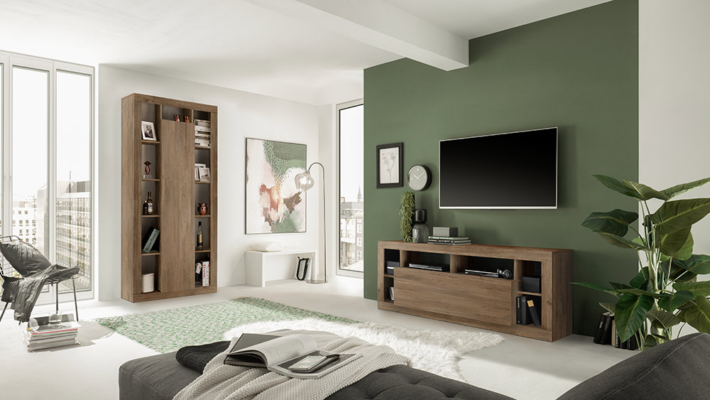 Porta TV moderno 1 ribalta, finitura Mercure, Made in Italy