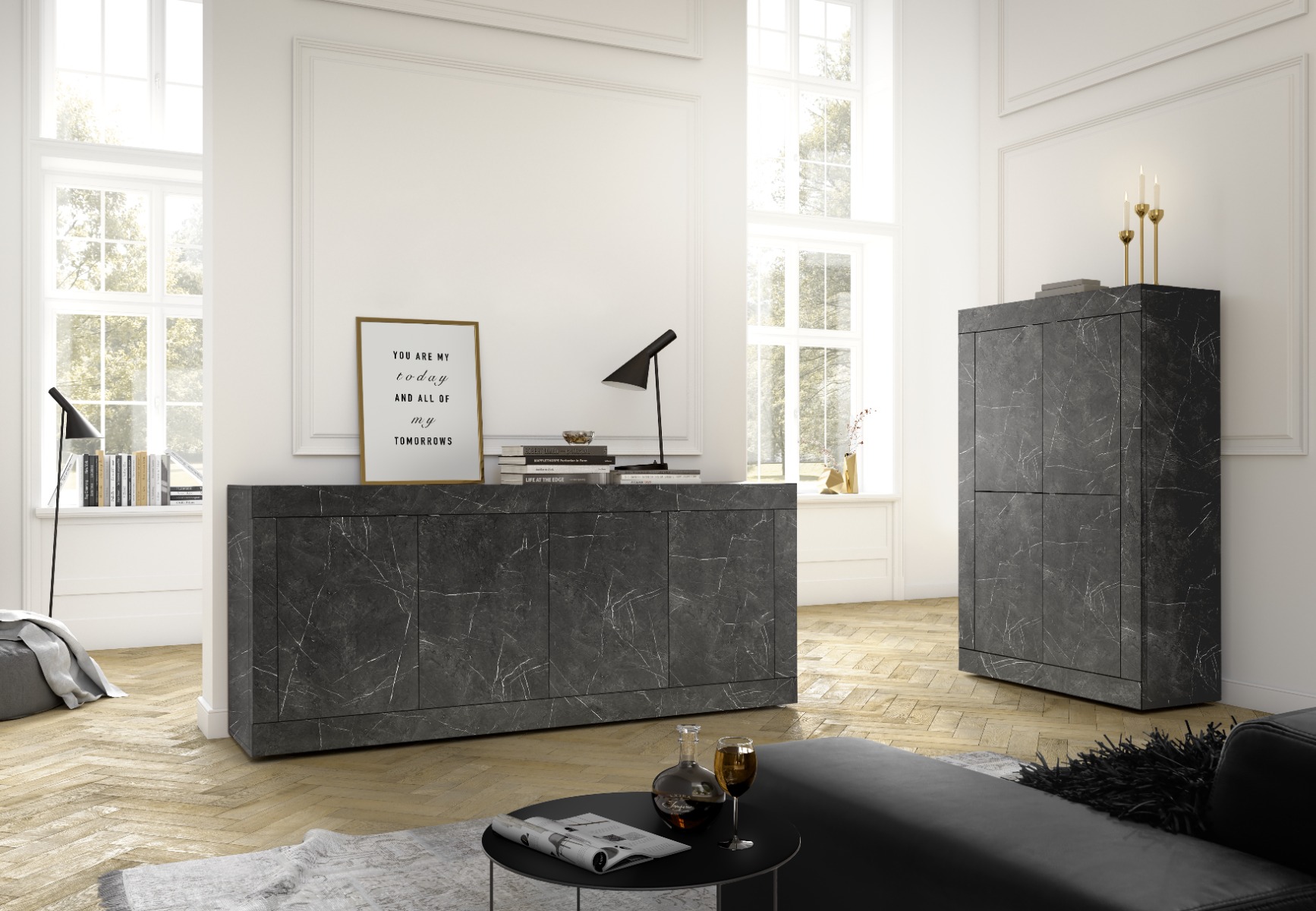Credenza Moderna Effetto marmo, Madia di Design, 4 ante
