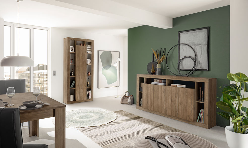 Libreria dispensa, colonna di design a 1 anta moderna, finitura Mercure