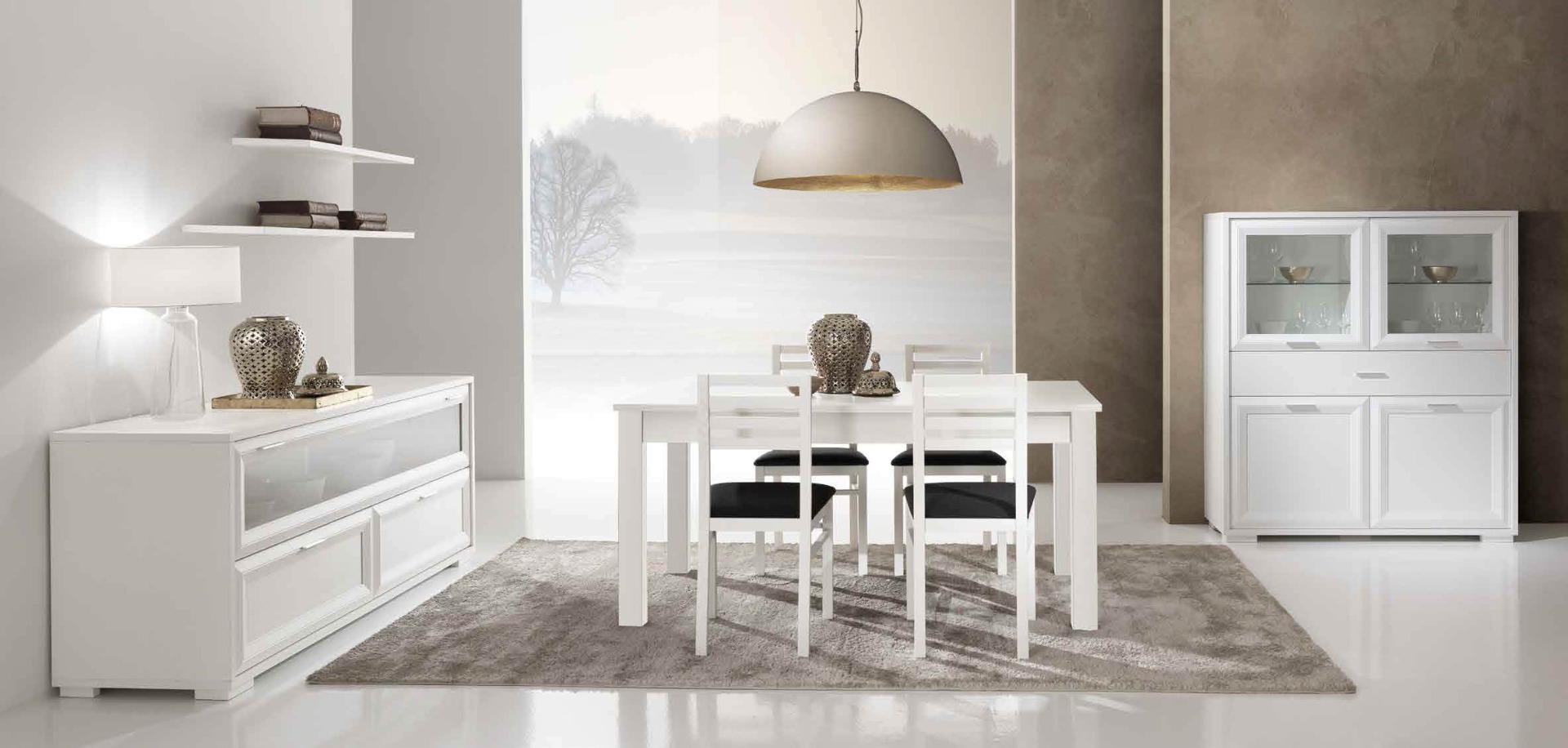 Sala completa classica composta da vetrina, tavolo, sedie e credenza, Made in Italy