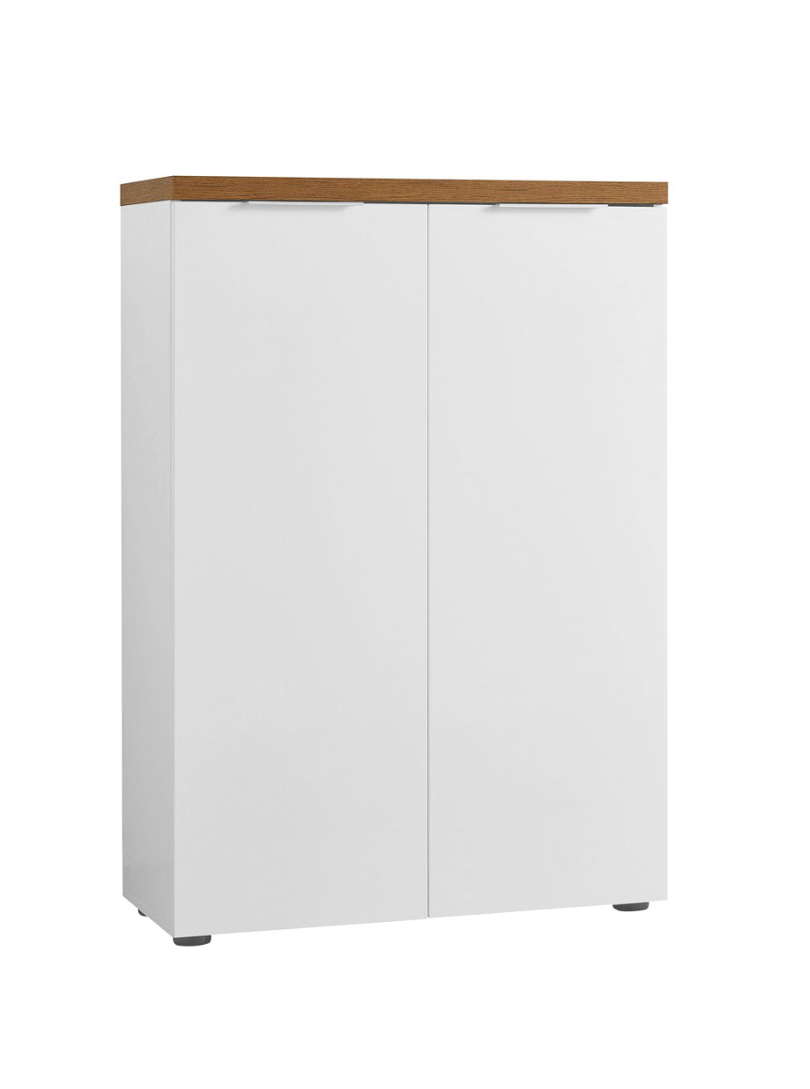 Madia scarpiera alta 2 ante colore Bianco laccato lucido e Castagno