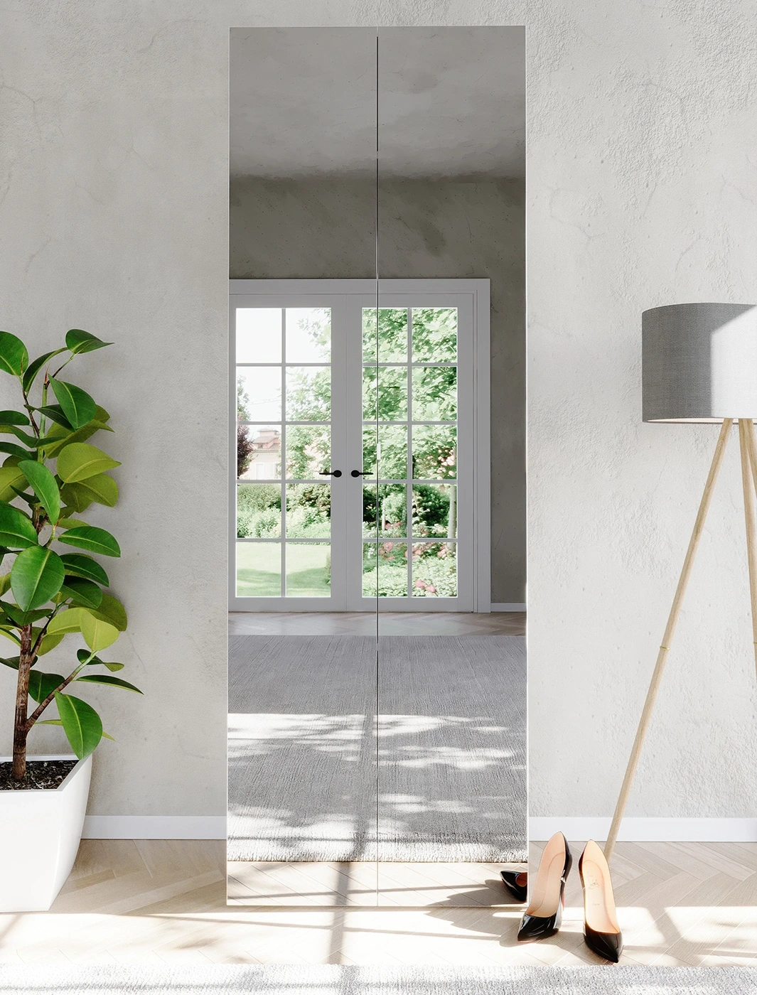 Scarpiera con 2 ante a specchio, 63x186x35 h cm, Bianco lucido