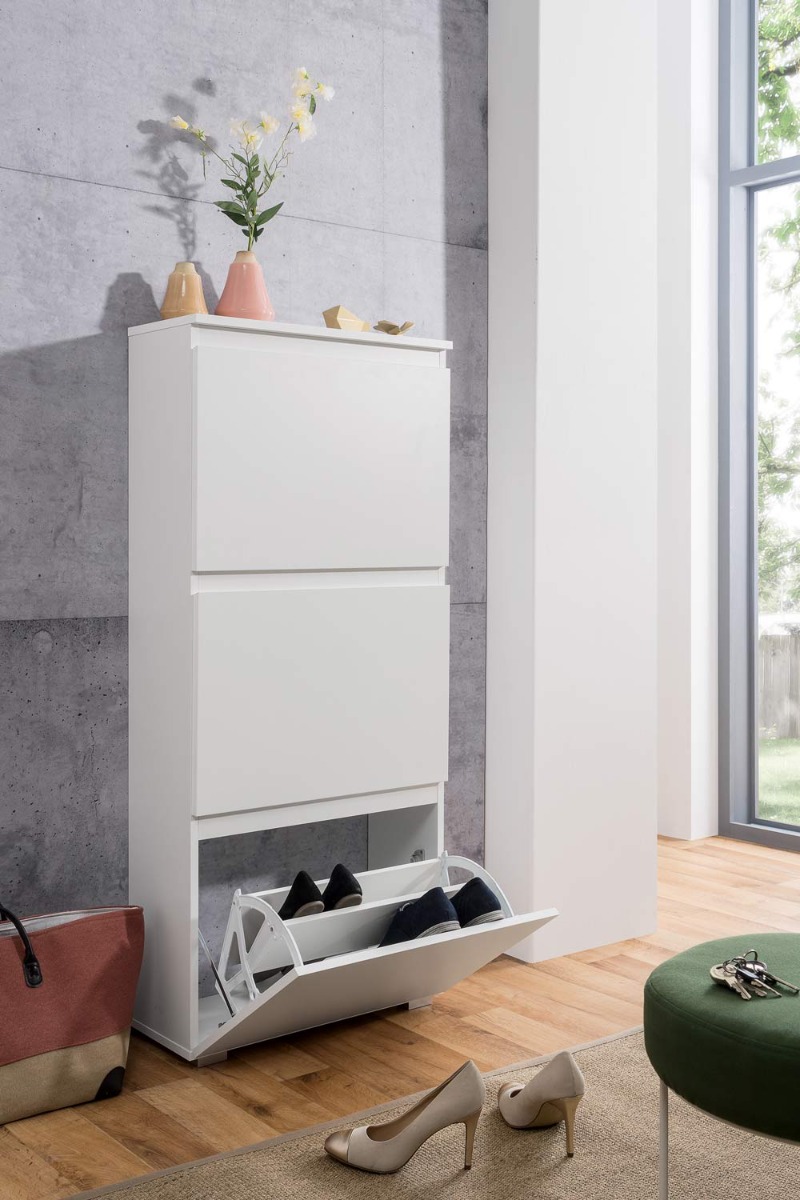 Scarpiera minimal 3 ante ribalta finitura Bianco opaco