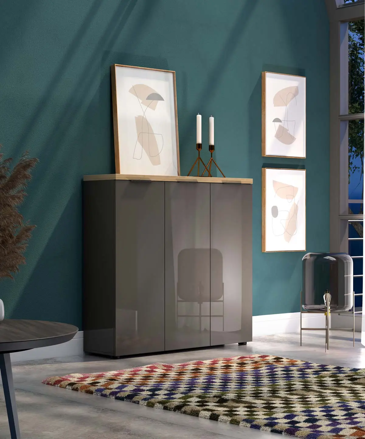 Scarpiera  Antracite lucido con piano Rovere miele