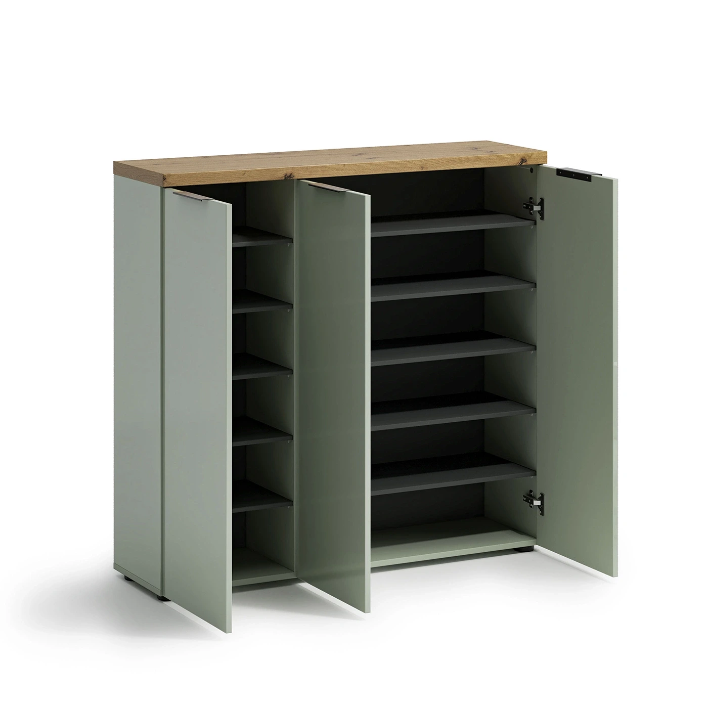 Scarpiera 3 ante a terra, Salvia laccato opaco e Rovere Zenzero Shop