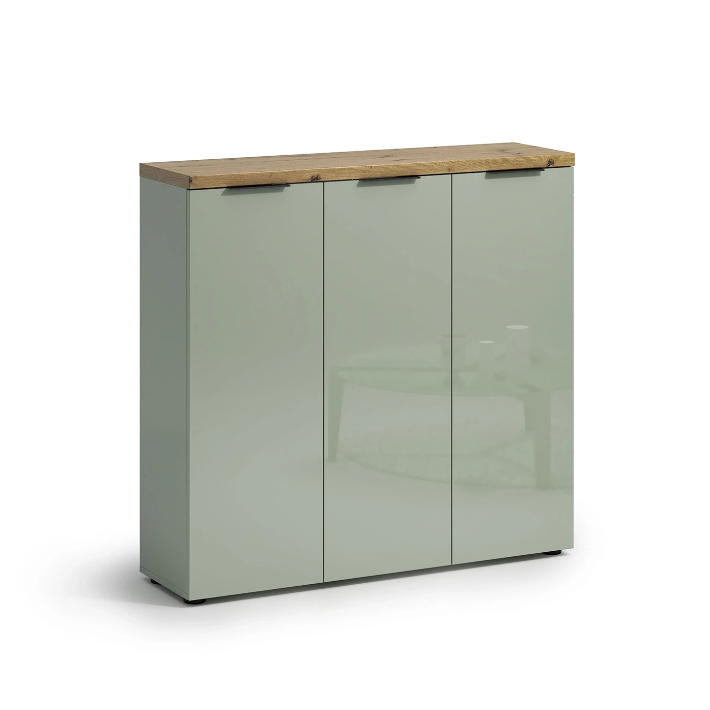 Scarpiera 3 ante a terra, Salvia laccato opaco e Rovere Zenzero Shop