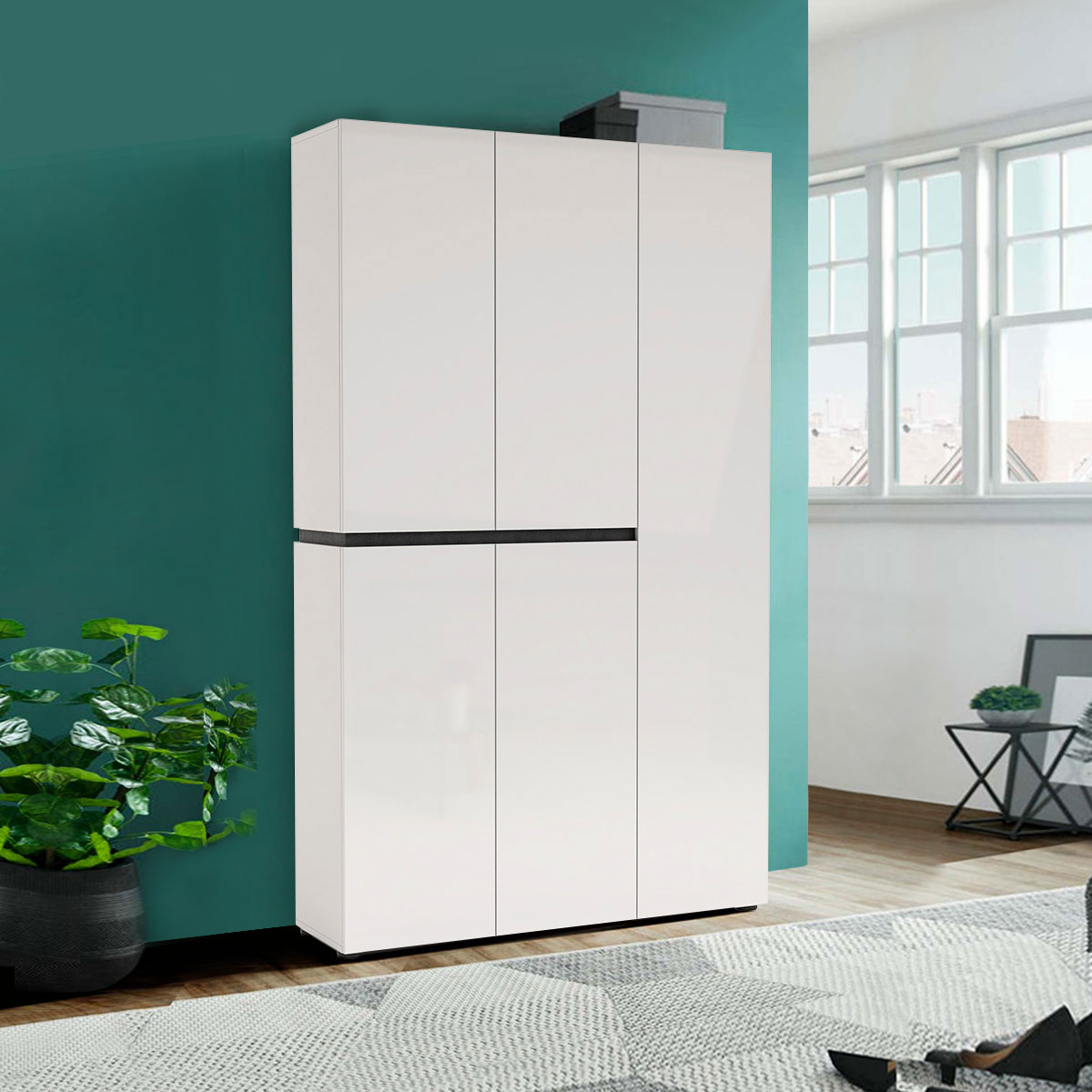 Scarpiera alta 5 ante, Bianco laccato lucido, pronta consegna