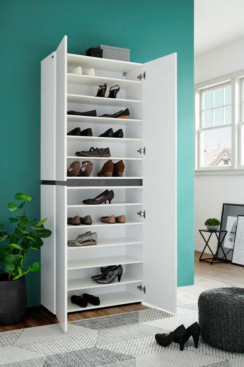 Scarpiera alta a 3 ante, finitura Bianco laccato lucido