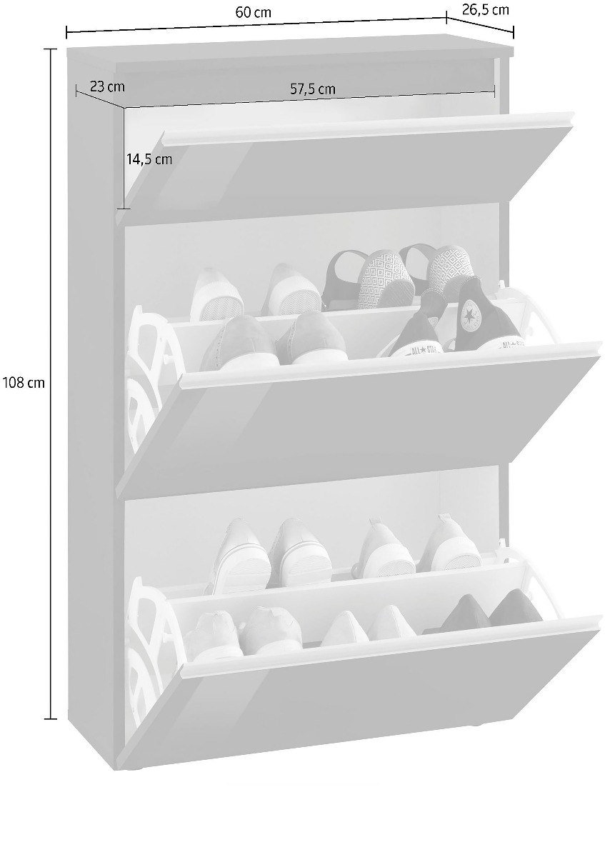 Scarpiera 3 ribalte doppia profondità in finitura Antracite laccato lucido