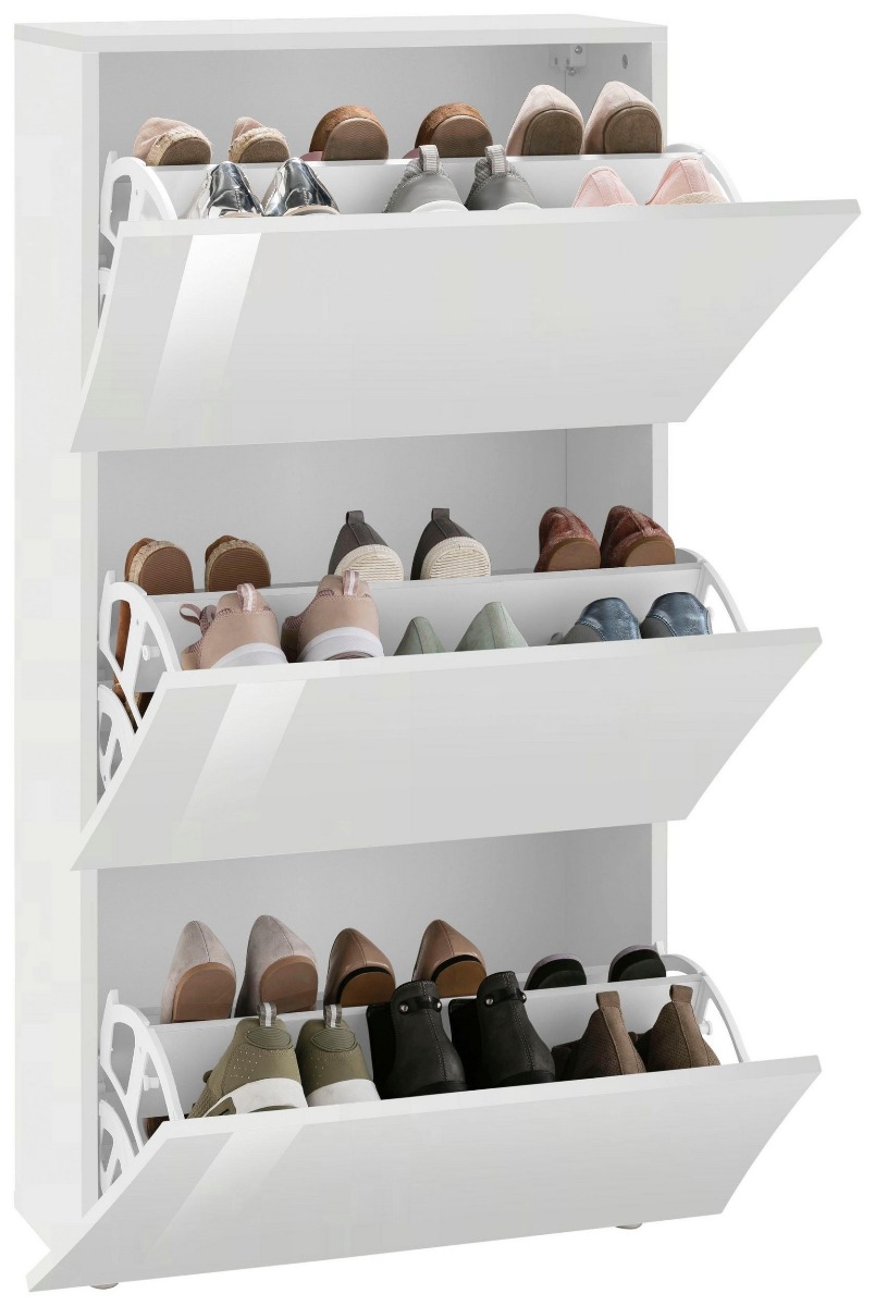 Scarpiera a 3 ante sagomate bianco laccato lucido, linea arco