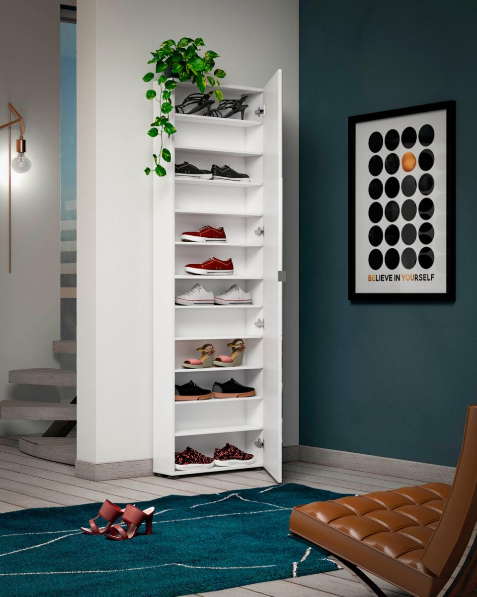 Elegante Scarpiera ad un'anta con specchio, Made in Italy